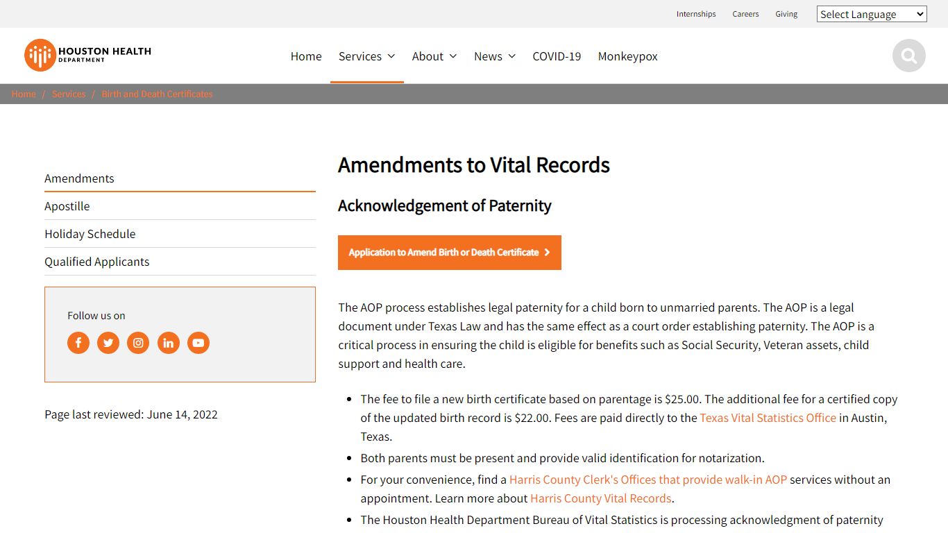 Amendments to Vital Records | Houston Health Department